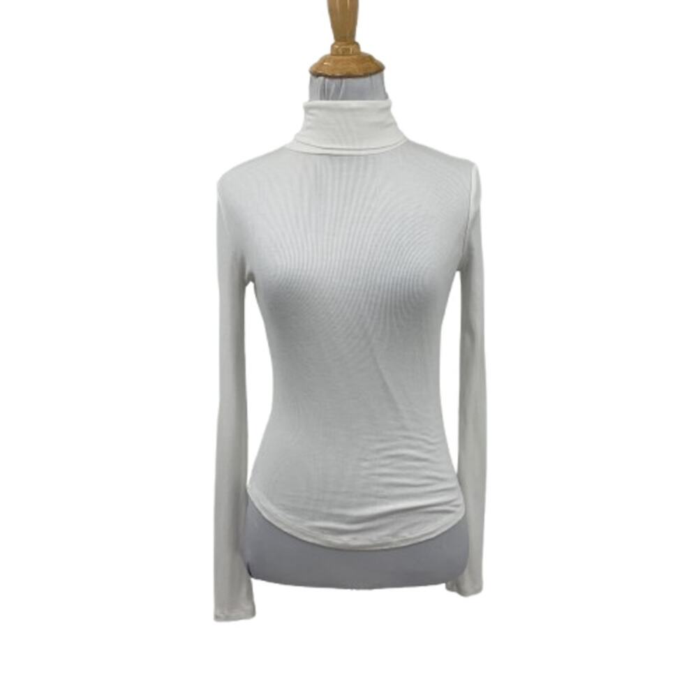 Sunday Best Top Womens 2XS White Little Ribbed Long Sleeve Turtleneck Stretch